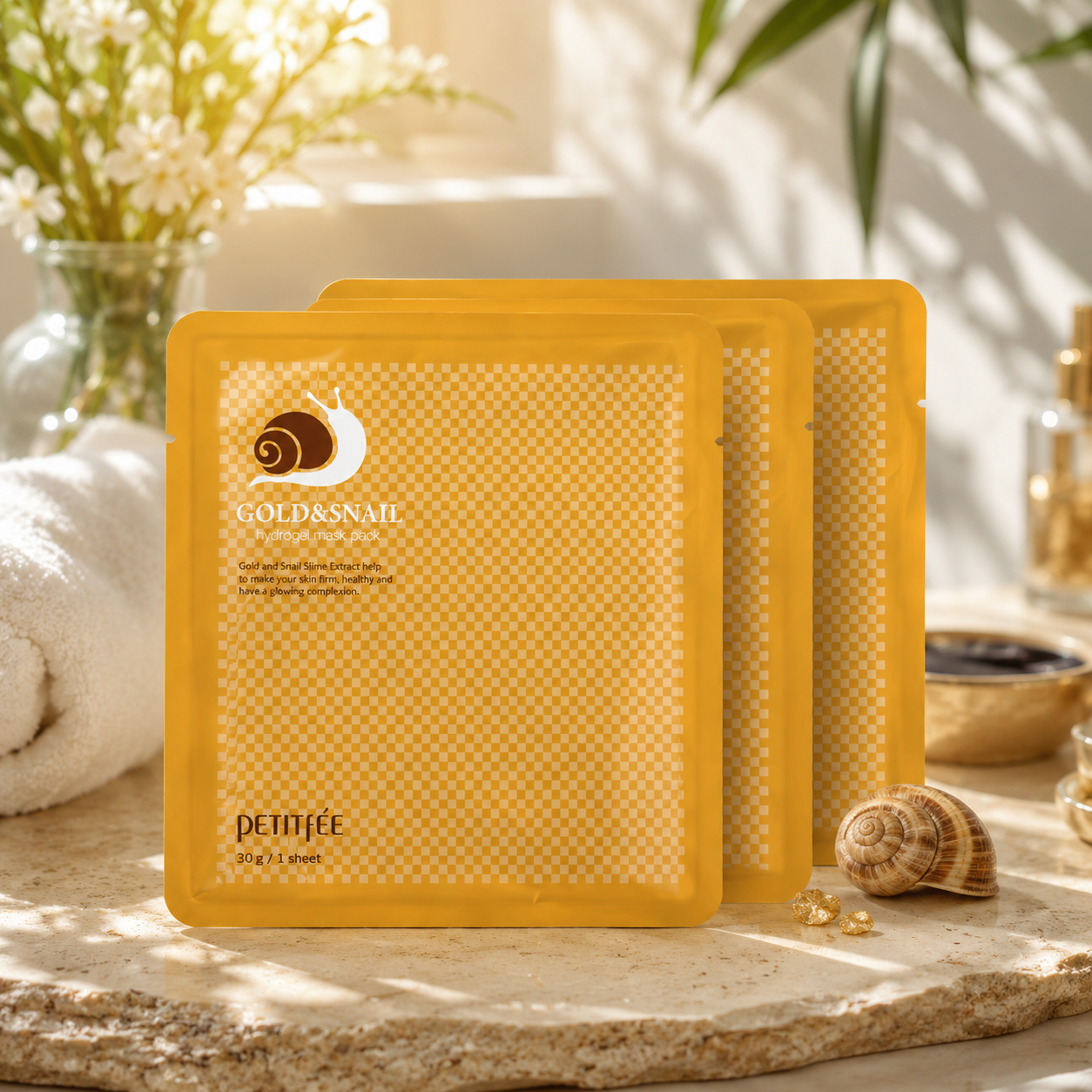 Petitfee Gold & Snail Hydrogel Face Mask x 3 pcs