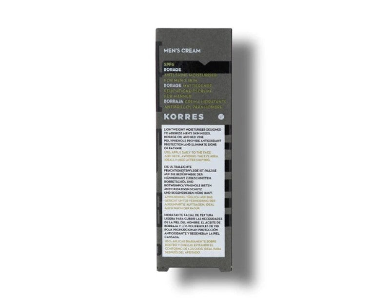 Korres Men's Cream Borage Anti-Shine Moisturizer For Mens Skin SPF 6